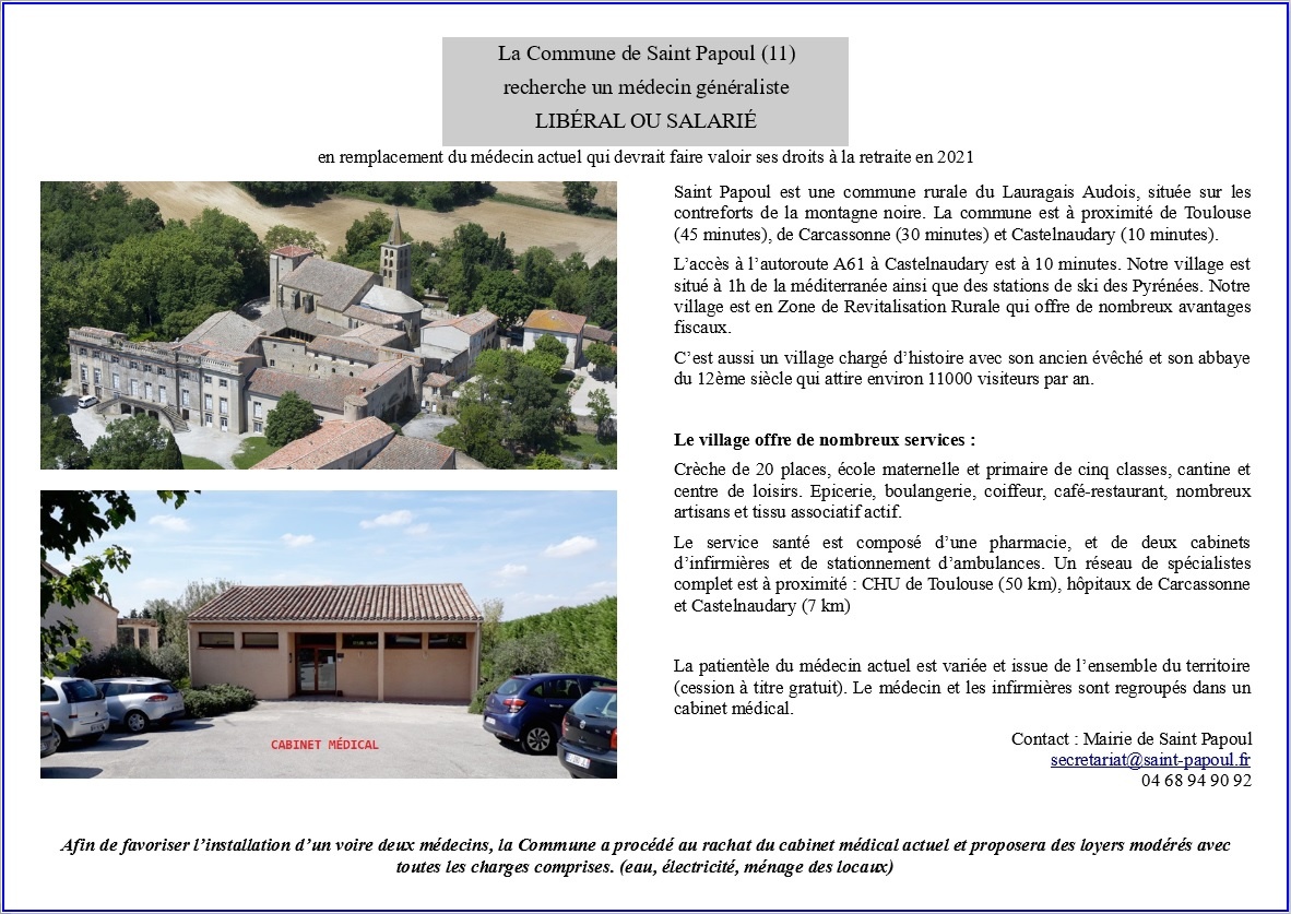 Annonce-medecin-Saint-Papoul Recherche médecin sur Saint Papoul