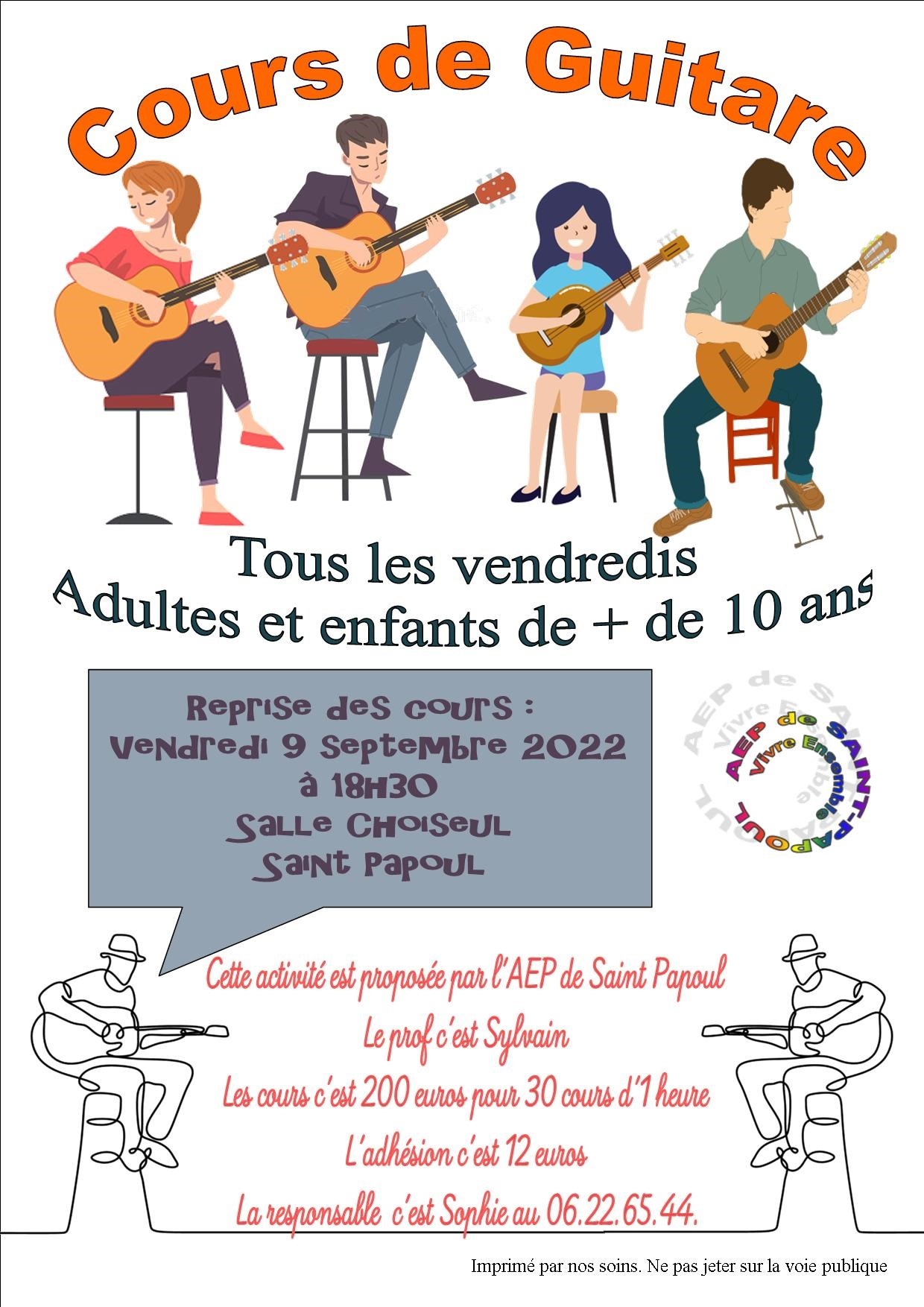 Commune-de-Saint-Papoul-Aude-occitanie-AEP-Reprise cours de guitare 2022-2023